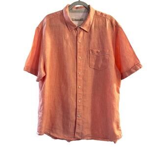 Tommy Bahama Linen Short Sleeve Button Up Collared Shirt Orange XL Resortwear